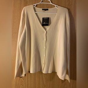 Cream button up v neck cardigan XL NWT!